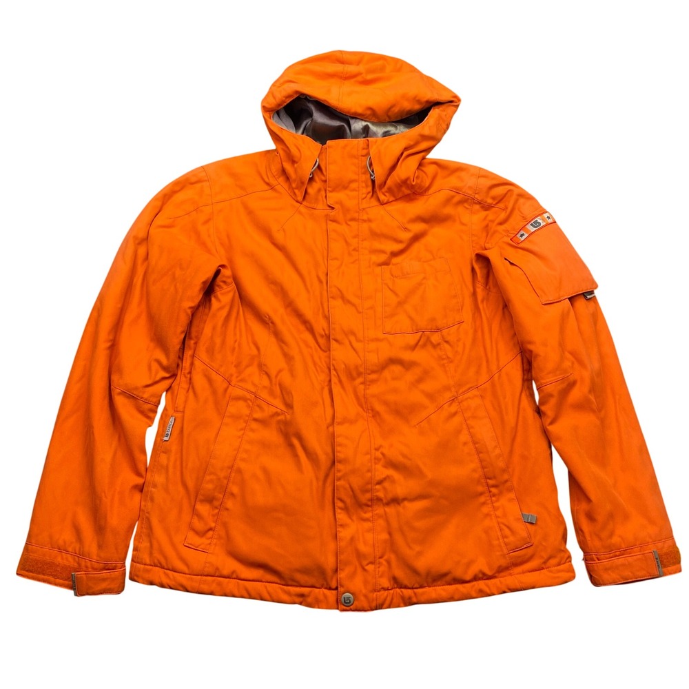Burton Mens Orange Herringbone Hooded Snowboard Jacket Insulated DryRide Sz M